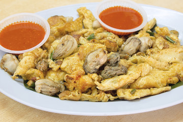 Southeast Asian Baby Oyster Omelette Closeup