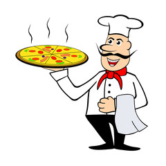chef holding a pizza