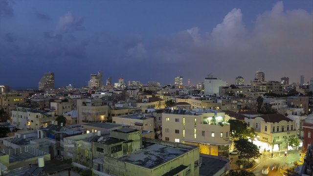 Tel Aviv city night panoramic time lapse
