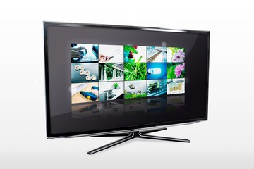 Glossy widescreen high definition tv screen with video gallery.