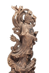 Statue of Guan Yin, Chinese Female God made of ancient wood
