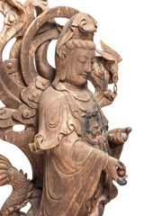 Statue of Guan Yin, Chinese Female God made of ancient wood