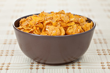 Bowl of crunchy nuts corn flakes for breakfast