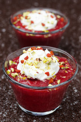 dessert with strawberry jam and whipped cream