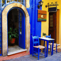 Plakat kolorowe greckie ulice, Chania, Kreta
