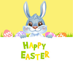 Happy Easter bunny with text banner.