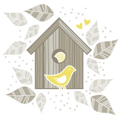 dwa żółte ptaki w nowym domu romantyczna ilustracja © demonique
