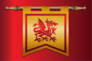 Gold and Red Medieval flag with dragon emblem
