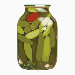 Cucumber in glass bank. vector illustration