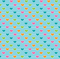 Tiled background pattern of multi-colored hearts