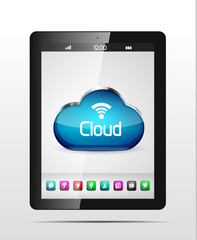 Vector tablet cloud storage concept