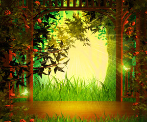 Magic Garden Background Wooden Stage