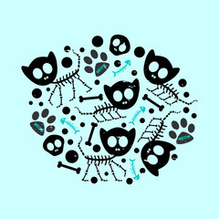 Illustration with funny cat skeletons