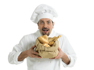 Funny chef with Italian bread