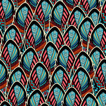 Seamless pattern with ornate feathers