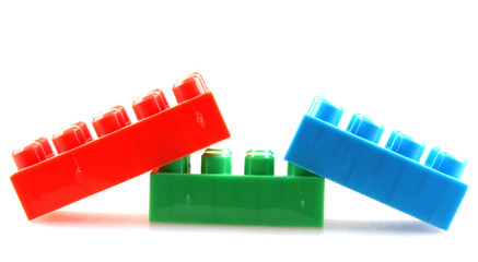 plastic building blocks isolated on white