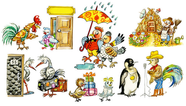 Collection of funny bird`s characters