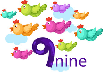 number 9 character with birds