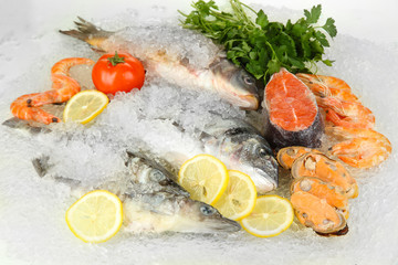 Fresh seafood on ice
