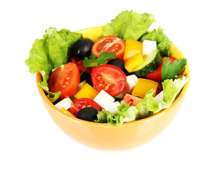 Tasty Greek salad isolated on white