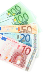 Euro banknotes isolated on a white