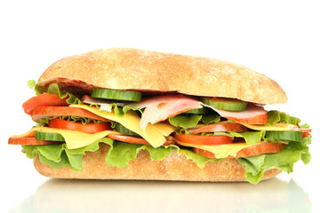 Fresh and tasty sandwich with ham and vegetables isolated