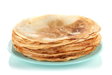 Pancake on plate isolated on white