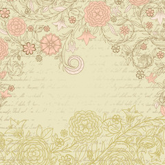 Vintage grungy background with flowers and letter