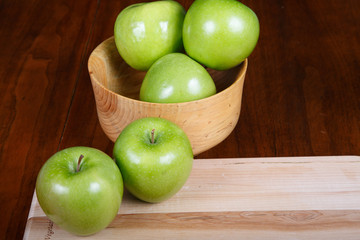 Green Apples in Bowl and on Cutting Board