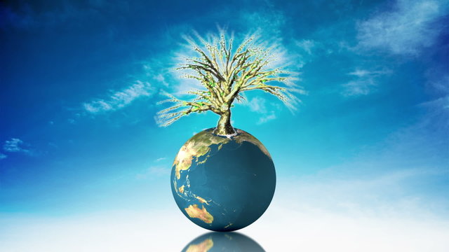 Globe spinning with tree