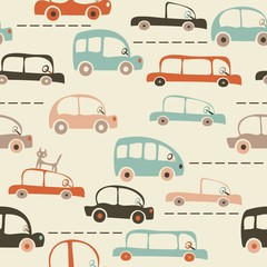 seamless cartoon map of cars and traffic