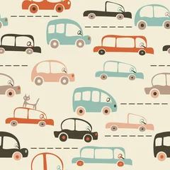 Tapeten Autos nahtlose Cartoon-Karte von Autos und Verkehr