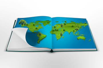 open book with the world map