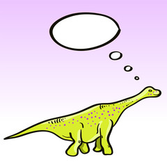 Prehistoric green dinosaur character and a speech bubble, vector