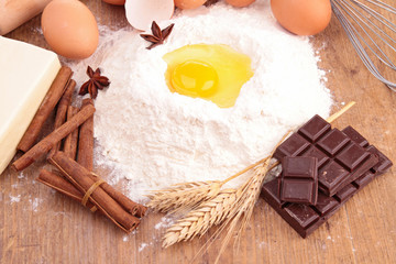 flour,egg,chocolate and ingredients