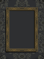 Ornamental gold frame on damask wallpaper, vintage background