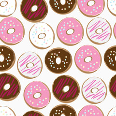 Fototapeta premium Seamless background of assorted doughnuts