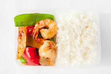 Thai take away food, sweet & sour sauce with rice