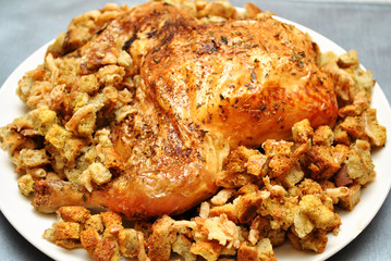 Roasted Chicken with Homemade Bread Dressing
