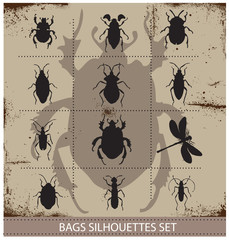 Insect and bags silhouettes sign black color