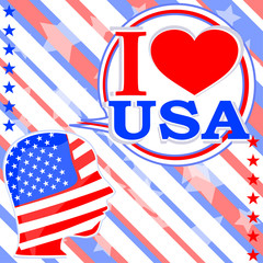 Fototapeta premium USA flag man with speech bubbles - i love usa