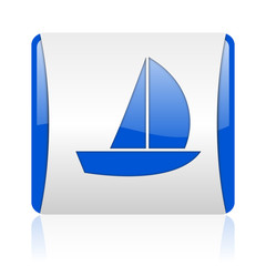 yacht blue square web glossy icon