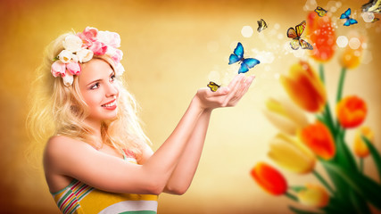 Frühlingsbotin mit Schmetterlingen