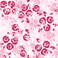 Seamless pattern with pink and white roses. Vector illustration.