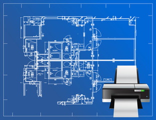 printer blueprint illustration