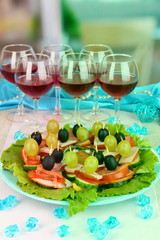 Canapes and wine in restaurant