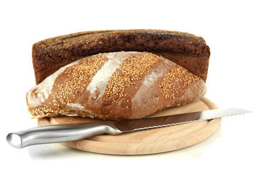Bread with sesame seeds and knife