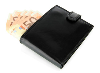 Euro in wallet isolated on white