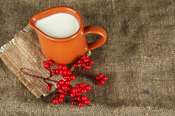 Dairy products on sacking