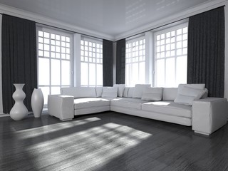 Wohndesign - Wohnzimmer in schwarz weiß